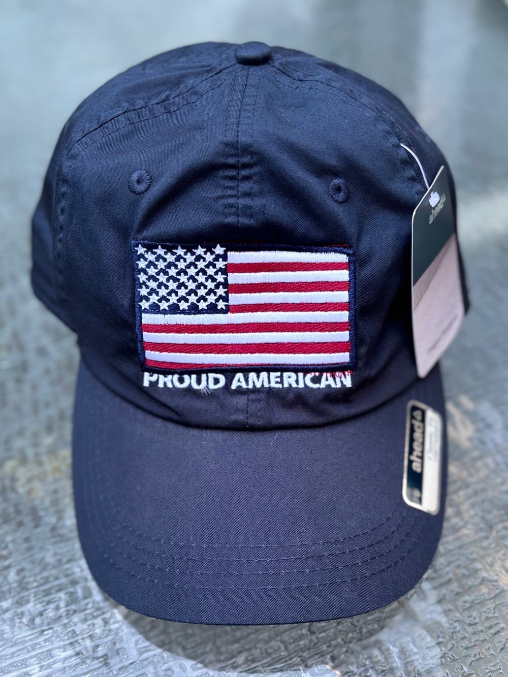 AHEAD Proud American Navy Baseball Cap with Embroidered Flag nwt